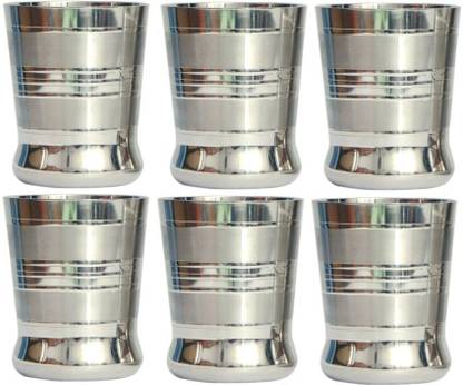 Grade Plus (Pack of 6) Stainless Steel Glass Set of 6 Pcs Glass Set Water/Juice Glass