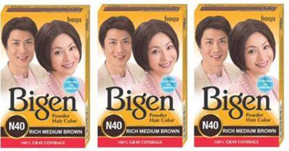 Bigen Long Lasting Powder Hair Colour For Men And Women - 6g Each - ( Combo Pack / Set Of 3 ) Ammonia Free Hair Color  (Rich Medium Brown - N40) , Rich Medium Brown