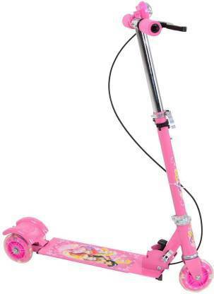 curve creation Three Wheeled Metal Folding Skate Scooter with Light up Wheels and Height Adjustable Handlebar Break and Bell (3-10 Years - Multi Color)