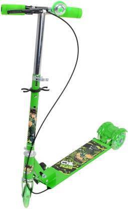 curve creation Three Wheeled Metal Folding Skate Scooter with Light up Wheels and Height Adjustable Handlebar Break and Bell (3-10 Years - Multi Color)
