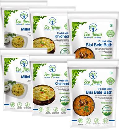 ECO JIVAN INSTANT MILLET BREAKFAST MIXES COMBOA PACK - BISIBELE BATH, KHICHADI AND UPMA (Pack of 6, 200 g Each) 1200 g