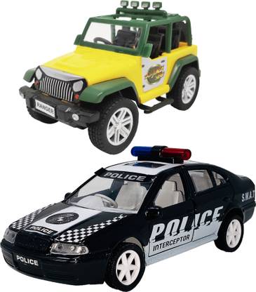 Miniature Mart Set Of 2 Small Size Plastic Made Miniature Vehicle Models Jungle Safari Mini jeep & SUV Car of Police Miniature Mini Models With Pull Back & Go Mini Size Toys for Kid| Jeep For Boys | Children Playing Toy Car for Babies | Use As Showpieces [2 Combo Offer] [Small Size Toy Jeeps And Police Car Toy for kids