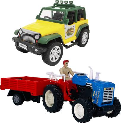 Toyify Set of 2 Combo Pull Back & go Action Jangle Safari + Tractor Tro Toys For Kids