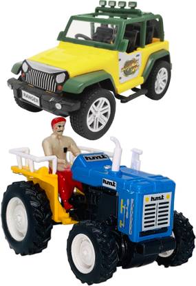 Toyify Set of 2 Combo Pull Back & go Action Jangle Safari + Tractor Toys For Kids