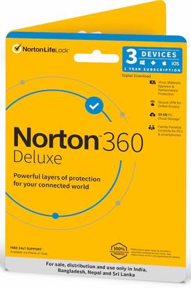 Norton 360 Deluxe 3 PC 1 Year Total Security (Physical Sleeve)  (Standard Edition)