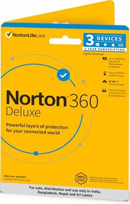 Norton 360 Deluxe 3 PC 3 Year Total Security (Physical Sleeve)  (Standard Edition)