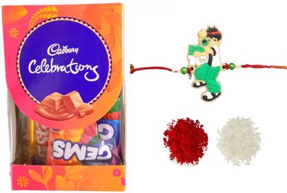 Cadbury Special Gift For Brothers | Mini Gift Pack Chocolates With Beautiful Ben Ten Kids Rakhi Gold Gift Box