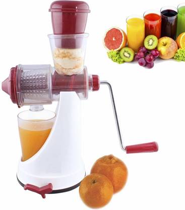 MOONZA Plastic Mini Juicer Machine, Juice Maker Machine for Home, Deluxe Fruit & Vegetable Manual Juicer with with Steel Handle Hand Juicer