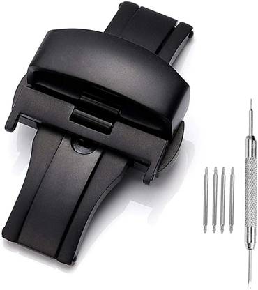 HOURSTAR BLACK Butterfly Deployment Buckle Clasp Replacement - 18MM 18 mm Stainless Steel Watch Strap