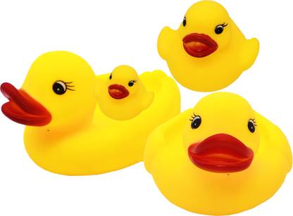 Toyify Pack of 4 Made Of Rubber Squeezable Ducks 1 Big Size Duck 3 Baby Duck Toy For Every Day Use, Bath Toys For Babies , Good Toys In Small Babies Hand | SAFE TOYS | BATH TOYS | GOOD QUALITY RUBBER | DAILY USE TOYS | SMALL SIZE TOYS | EASY TO CARRY [5 Combo Offer] Bath Toy