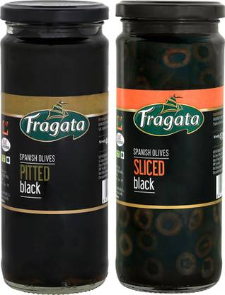 Fragata Combo of Pitted Black Olives 440g & Olives Sliced Black 430g Olives for Pizzas and Salads Olives