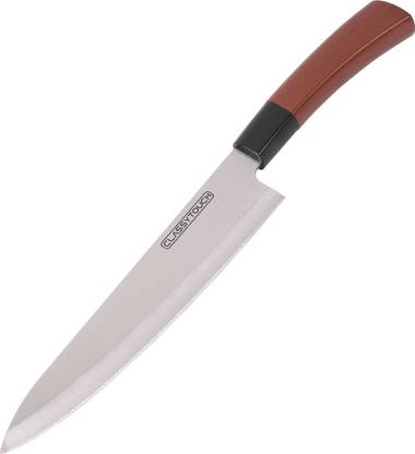 CLASSY TOUCH 1 Pc Stainless Steel, Plastic Knife Stainless Steel Chef Knife, Wood Textured ABS Plastic Handle - Brown Color (33.3 cm)…