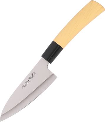 CLASSY TOUCH 1 Pc Stainless Steel Knife Stainless Steel Chef Knife, Wood Textured ABS Plastic Handle - Sandal Color (23 cm)