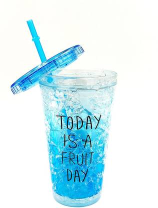 Devendera industry Frosty (Drink) Ice Cup Jar with Straw Freezing Gel for Juice Cold Coffee Ice Cream Soft Drinks Water Shakes. Can Be Birthday Gift Anniversary Gift Gym Use (Crushy Blue) Plastic Frosty Freezer Beer Mug