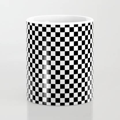 FlyBuggs Ceramic Checks Black White Printed Coffee 350 ML Ceramic Coffee Mug