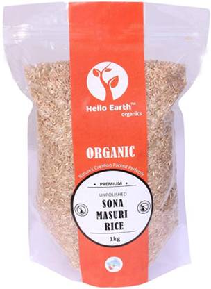 Hello Earth Organic Sona Masoori Rice  1 KG Sona Masoori Rice (Medium Grain, Unpolished)