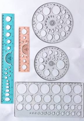 clipper CIRCLE MASTER 1+PROTECTOR 25,16 CIRCLES, SCALE 12",6" SET OF 5 PCS Ruler