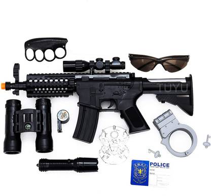 DE Police Gun Suitcase Toy for Kids M16 Toy Gun Binoculars Model Accessories SWAT Team Acoustic Equipment Pistol Handcuffs Police Dress Accessories Toy for Boys