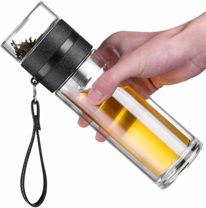 STYLE HOMEZ INFUZE PLUS, Insulated Borosilicate Glass Bottle with TEA & FRUIT Infuser 400 ml Bottle With Drinking Glass
