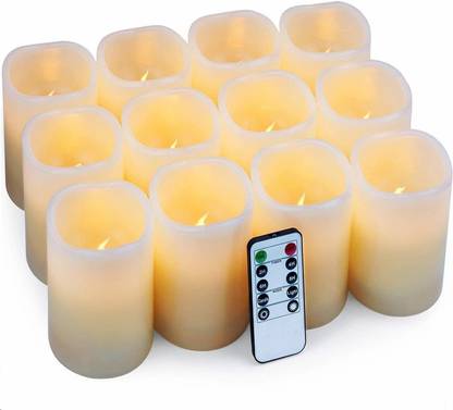 Hausware Flameless Candles Flickering LED Candles Set of 12 (D:3" x H:4") Ivory R Candle