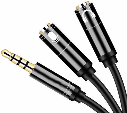 HundoP club Black Headset Adapter Headphone Mic Y Splitter Cable, 3.5mm Stereo Audio Male Compatible for PS4 Controller, Xbox One, Laptop, Phone, PC Gaming Headset Phone Converter