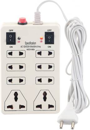 DIGWAY 8 SOCKET 2 SWITCH MINI STRIP 6 A Three Pin Socket- 2.50 M Cord Length 8  Socket Extension Boards