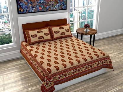 RIYA FABRICS 144 TC Cotton Double Jaipuri Prints Flat Bedsheet