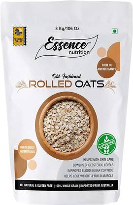 Essence Nutrition Gluten Free Rolled Oats (3 Kg) - Imported From Australia - NON GMO Vacuum Pack