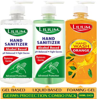 LILIUM Hand Cleanser (Sanitizer) & Hand Wash Orange (500ml Each)
