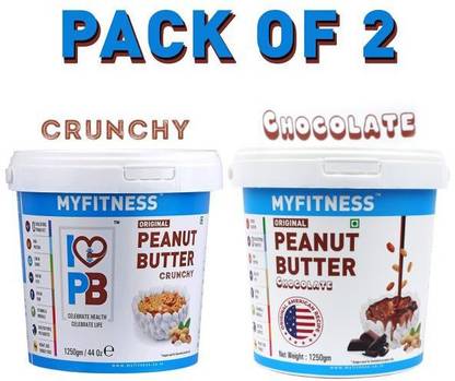 MYFITNESS CHOCOLATE AND CRUNCHY PEANUT BUTTER COMBO, 1250G EACH