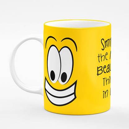 Moments & Memories Designer Emoji Smile Is The Most Beautiful Things In Life Quote Printed For Tea And Coffee High Gloss-NV-96 Ceramic Coffee Mug