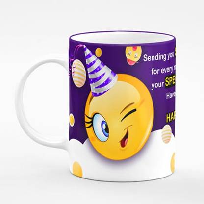 Moments & Memories Designer Emoji Count Your Life By Smileys On Your Happy Birthday Quote Printed For Tea And Coffee High Gloss-NV-106 Ceramic Coffee Mug