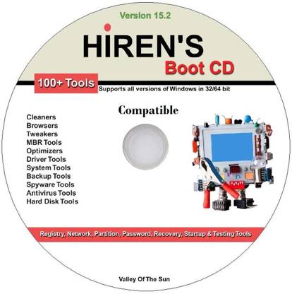 COMPATIBLE Hiren's Boot CD 15.2 Registry Network Partition Password Recovery Startup Testing Repair MBR Optimizers Drivers Backup Antivirus Spyware Hard Drive & Many Other System Tools for Windows