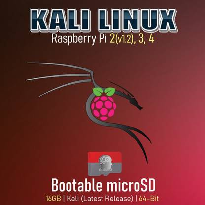 osguru K64B16G Learn Raspberry Pi and Ethical Hacking - Kali Linux 16GB Bootable microSD Card for Raspberry Pi 2v1.2, 3 and 4 (64-Bit)