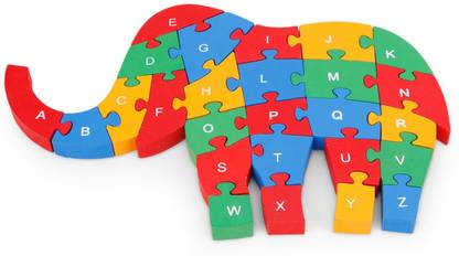 Tinykart Elephant Wooden Jigsaw Puzzle 3D Blocks | A - Z Alphabet | 1- 26 Numbers | Kids Educational Jigsaw Puzzle Toy