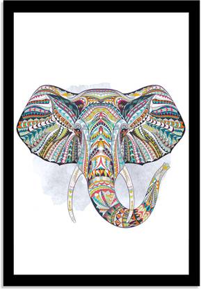 SantoshProcess Patterned Elephant Painting with Frame for home decoration item Digital Reprint 18 inch x 12 inch Painting
