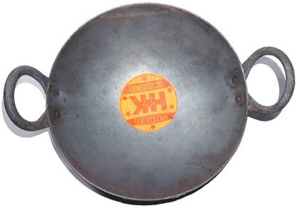Super HK Iron/Loha/Lokhand Black Premium Durable kadhai for Cooking with Handle Branded Kadhai 25.4 cm diameter 1.75 L capacity