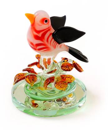 SVKD Handicraft Attractive Glass Bird With Leaf Decorative Showpiece For Home Decor Decorative Showpiece  -  9 cm