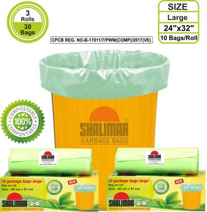 SHALIMAR Compostable / Biodegradable / 100% recyclable Garbage Bags (Size 60 cm x 81 cm) (Trash Bag / Dustbin Bag) Large 30-35 L Garbage Bag  Pack Of 30
