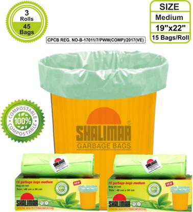 SHALIMAR Compostable / Biodegradable / 100% recyclable Garbage Bags (Size 48 x 56 cm 3)( Trash / Dustbin Bag ) Medium 30-35 L Garbage Bag  Pack Of 45