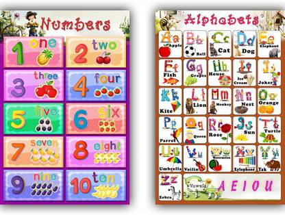 Xpression Decor Set of 2 ABCD and 1-10 numbers Alphabet Charts Wall Poster for Room Décor Paper Print