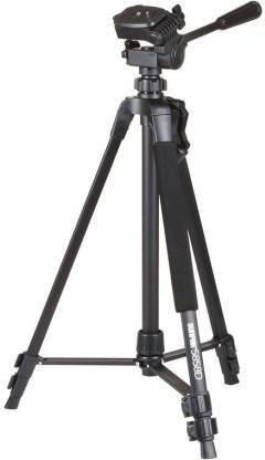 House Of Sensation Tripod-5858D Lightweight Camera Stand With Three-Dimensional Head & Quick Release Plate For Con Nion Sny Cameras Camcorders with Mobile Holder Mount For Android Phone Portable Adjustable Tripod (Silver, Black, Supports Up to 1500 g) Size 58 inch Tripod