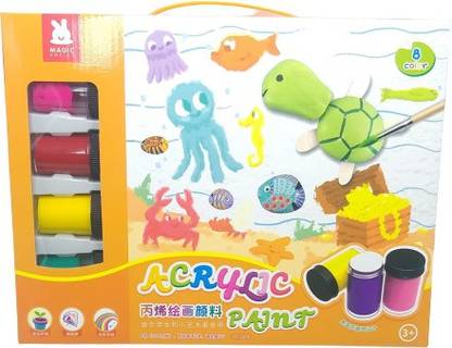 kubergift Acrylic Paint set of 8 colour with brush and container
