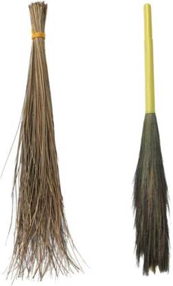 kiran Combo of Laxman Eco Friendly Floor Grass Broom + Coconut Kharata - Set of 2 Pcs Bamboo Wet and Dry Broom