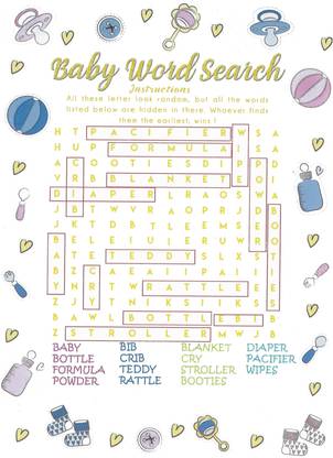 Hippity Hop Baby Name Word Search Game, Set of 10 Cards, Baby Shower Game and Activity Entertainment
