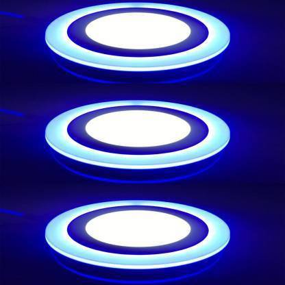 Online Generation 12 watt (6+3) LED Round Panel Light Ceiling POP Down Indoor Light LED 3D Effect Lighting (Double Color) BLUE & White Ceiling Lamp, 2 Years warranty(pack of 3) Recessed Ceiling Light Ceiling Lamp