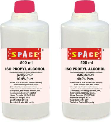 SPACE Isopropyl Alcohol 99% 1000ml Cleaner/Cleaning Solution to Clean Computer/Mobiles/Laptops/LCD Monitors & Electronic Services -1X2 PACK OF 500ML for Computers, Gaming, Laptops, Mobiles