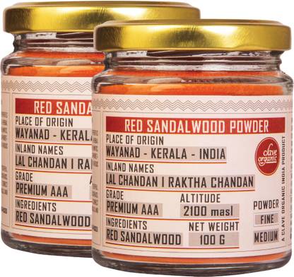 क्लेव ऑर्गेनिक इंडिया लाल चंदन / रक्त चंदनम / लाल चंदन पाउडर (100g) - 2 का पैक 200 g