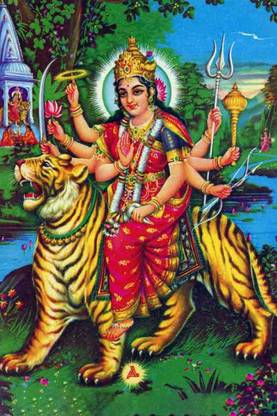 Goddess Durga | Ambe | Sherawali Maa Waterproof Vinyl Sticker Poster || (12X18 inches) can1717-1 Fine Art Print
