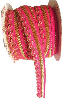 XLDreams 9 meter Pink Color Lace for Designing Dress/Blouse back neck/front neck Cotton Blend Saree Falls